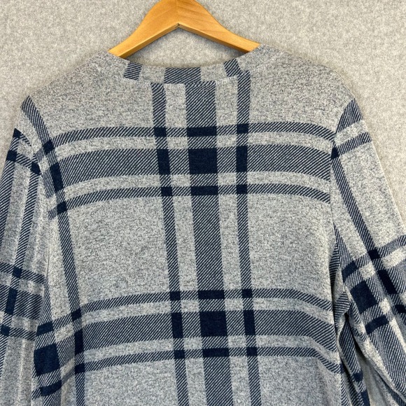 Anthropologie Gray Navy Blue Plaid Sweater Preppy Casual Crew Neck‎ Womens XL - Picture 8 of 13